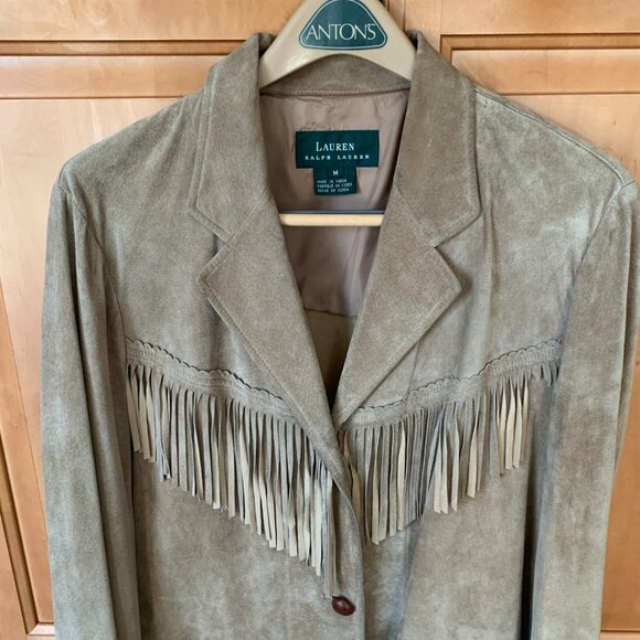 Ralph Lauren Western Suede Fringe Jacket Vntg Size M | Rare Putty Tan Leather M - Picture 10 of 17